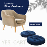 Velvet Round Floor Cushions With Ball Fiber Filling (1 Pair = 2 Pieces) - Blue