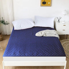 Cotton Quilted Waterproof Mattress Cover - Blue