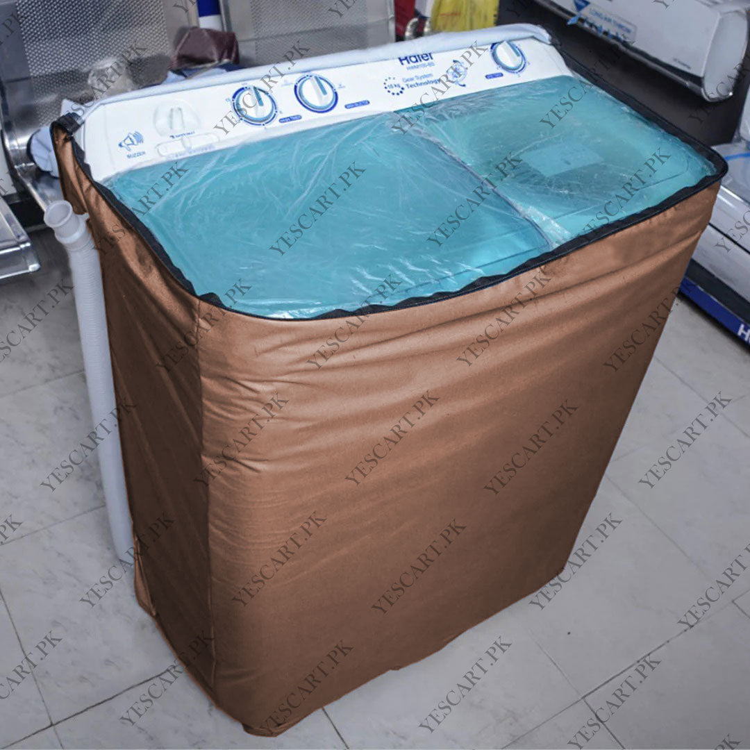 Zip Open Close Waterproof Top Loaded Washing Machine Cover (Brown Color - All Sizes Available)