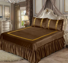 Emboss Velvet Bedsheet Set -  Brown