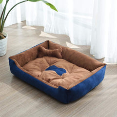 Super Soft Dog Bed with Waterproof Bottom - Warm Bed/Sofa For Dog & Cat - Brown & Navy