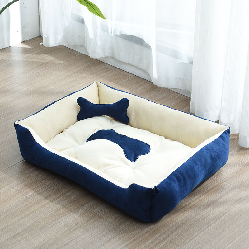 Super Soft Dog Bed with Waterproof Bottom - Warm Bed/Sofa For Dog & Cat - Cream & Navy Blue