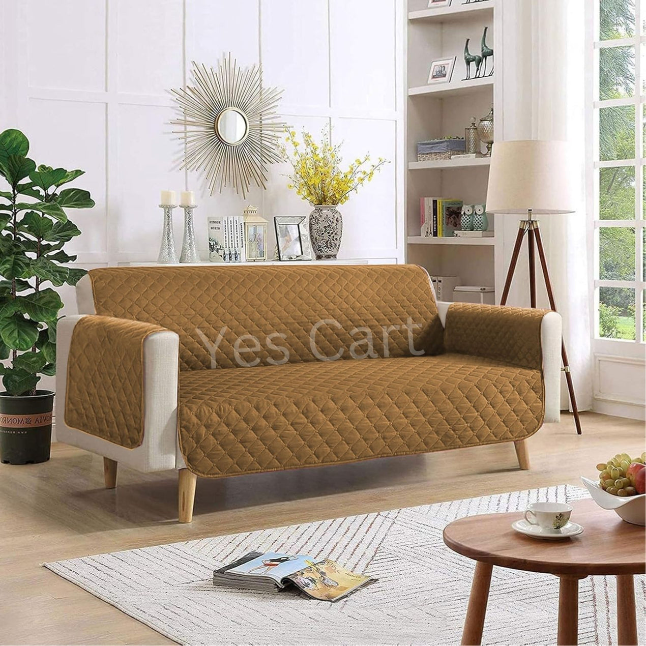 Copper Feathers Quilted Sofa Cover NCU0NXD1462