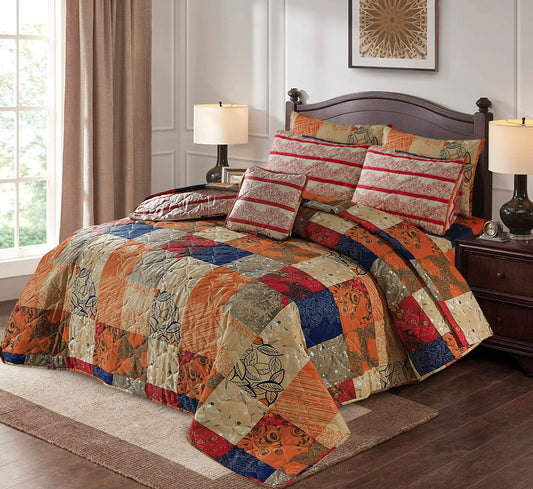 7 Pcs Quilted Comforter Set - Brun