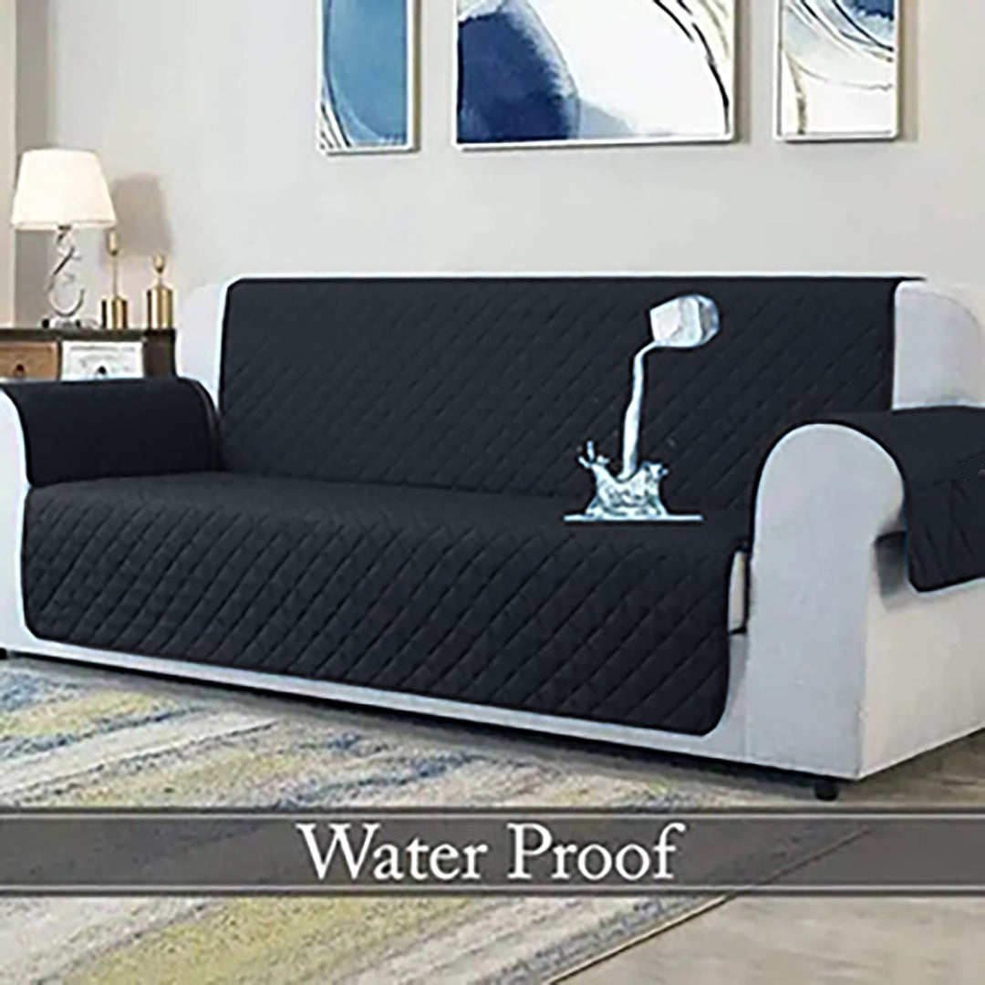 Waterproof Cotton Quilted Sofa Cover - Sofa Runners (Black)
