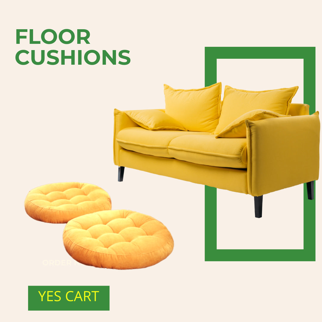 Velvet Round Floor Cushions With Ball Fiber Filling (1 Pair = 2 Pieces) - Yellow
