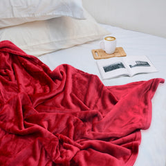 Coral Fleece Embossed Thermal Soft AC Throw Blanket - Red