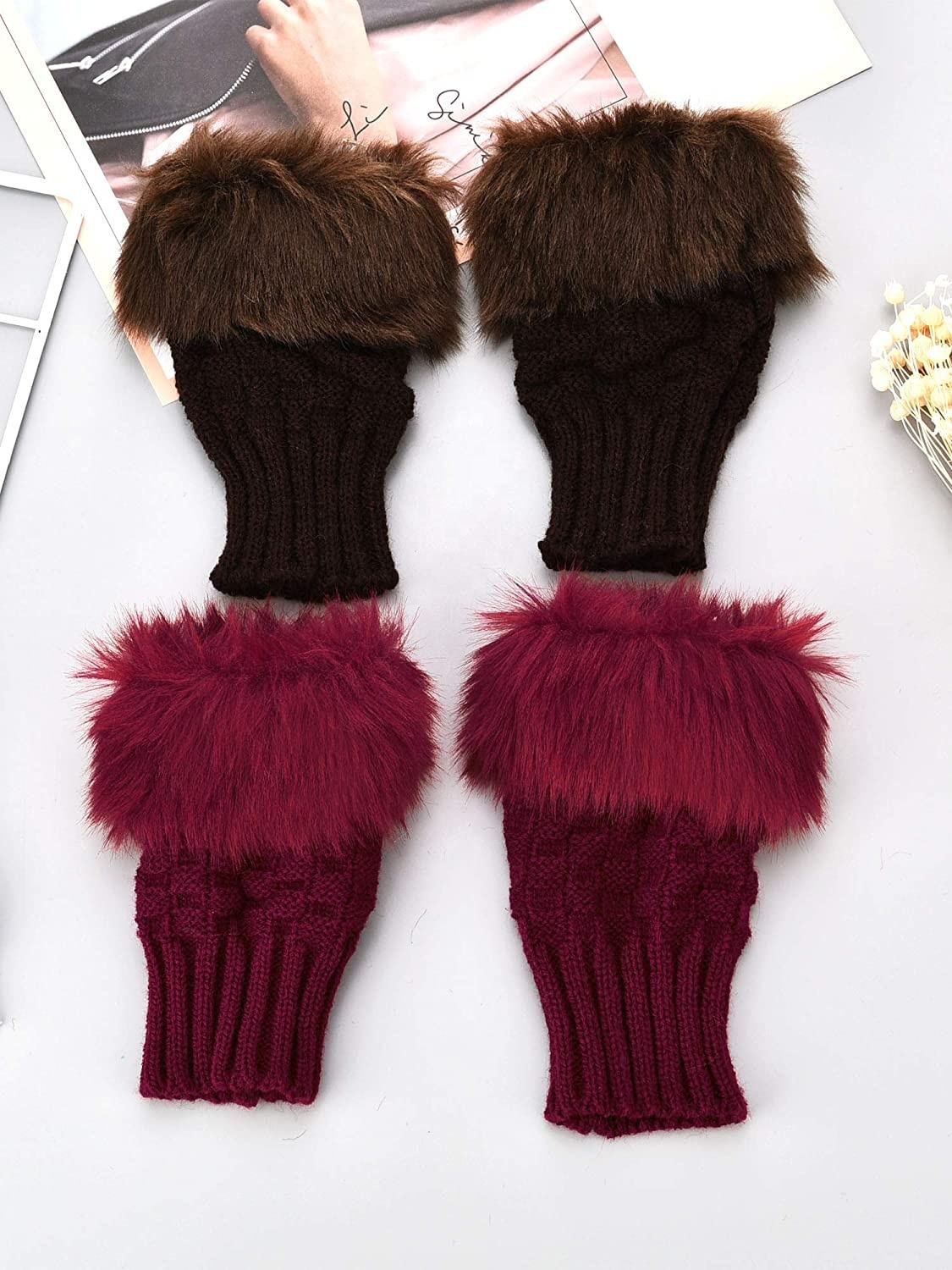 Women Faux Rabbit Fur Gloves - Maroon