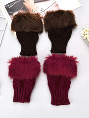 Women Faux Rabbit Fur Gloves - Brown