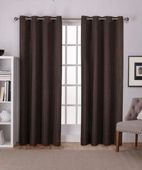 Plain Jacquard Curtains - Dark brown