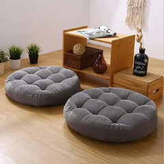 Velvet Round Floor Cushions With Ball Fiber Filling (1 Pair = 2 Pieces) - Dark Grey