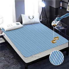 Terry Towel Waterproof Mattress Cover - Blue Stripe